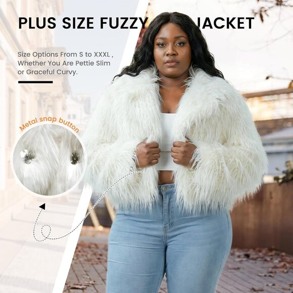 Women's Fur Coats Cropped Faux Fuzzy Warm Jacket Fluffy Fall Coat White Tassels - Picture 5 of 5